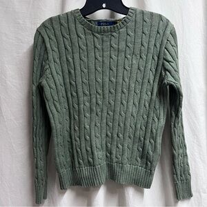 Polo Ralph Lauren Cable Knit Crewneck Sweater Sage Green Size M 100% Cotton